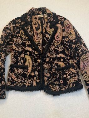 Chico's Black Knit Blazer with Pink and Tan Paisley